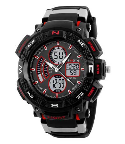 INTIME Ρολόι χειρός Chrono-03, Double time, EL φωτισμός, κόκκινο