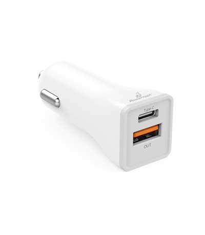 POWERTECH Φορτιστής Αυτοκινήτου PT-712, 1x USB, 1x Type-C, 3A, λευκό