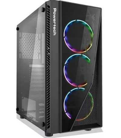 POWERTECH Gaming case PT-743, tempered glass, 4x 120mm fans (3x RGB)