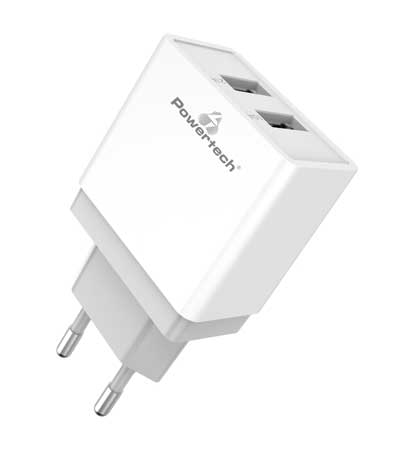 POWERTECH Φορτιστής τοίχου PT-760, 2x USB, 2.1A, λευκός