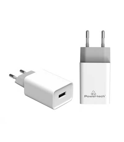 POWERTECH Φορτιστής τοίχου PT-761, 1x USB, 2.1A, λευκός