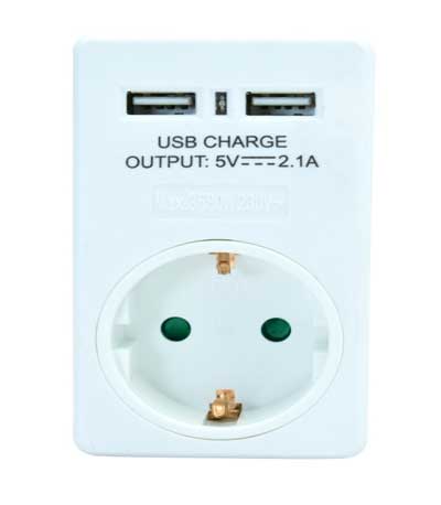POWERTECH Αντάπτορας ρεύματος schuko PT-767, 2x USB, λευκός