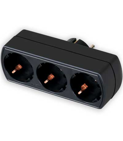 POWERTECH αντάπτορας ρεύματος PT-823, 3x schuko, 250V 16A, μαύρος