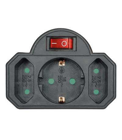 POWERTECH αντάπτορας ρεύματος PT-827, 1x schuko, 2x euro, 16A, μαύρος