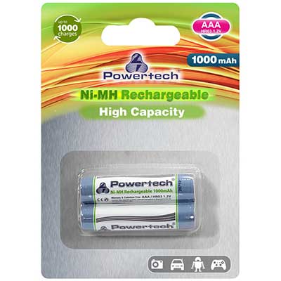 POWERTECH επαναφορτιζόμενη μπαταρία PT-941, AAA HR03, 1000mAh, 2τμχ