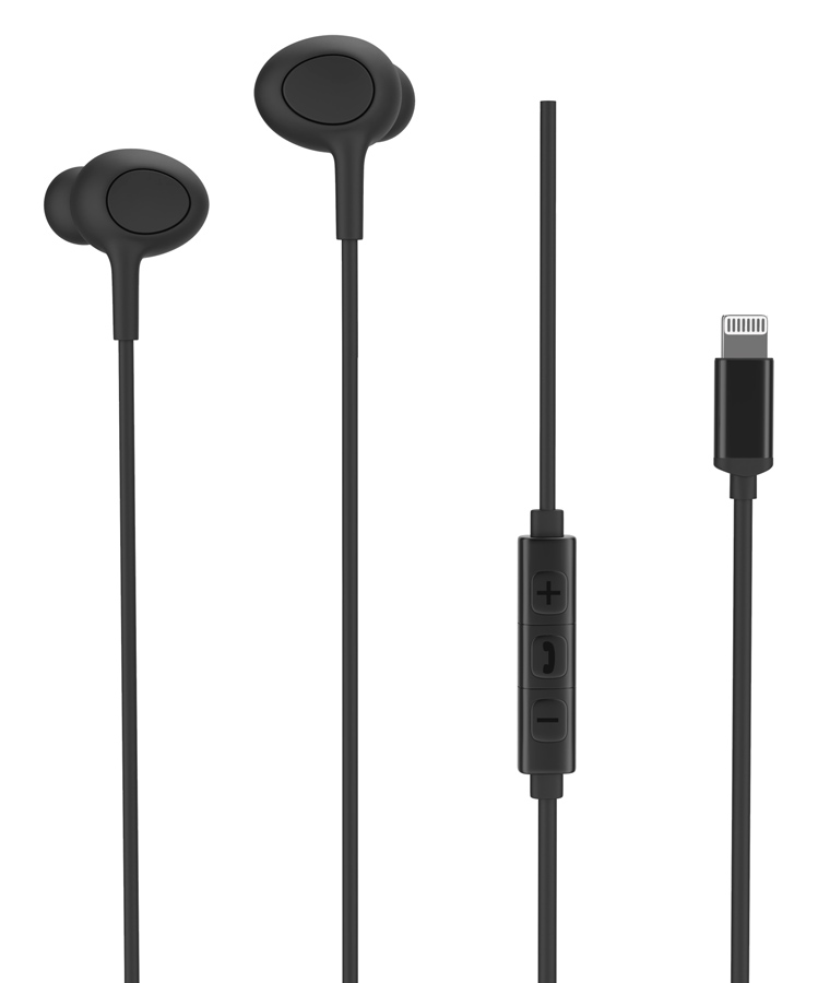 ROCKROSE earphones με μικρόφωνο Siren LT, Lightning, 1.2m, μαύρα