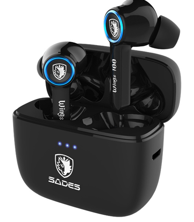 SADES gaming earphones Wings 100 με θήκη φόρτισης, True Wireless, μαύρα