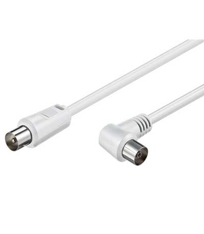 POWERTECH Καλώδιο κεραίας TV, από αρσενικό σε 90° θηλυκό, 3m, Λευκό