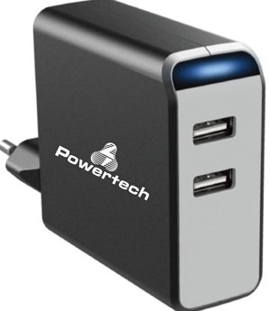 POWERTECH Φορτιστής PT-504, 2x USB, 4.8A, Black
