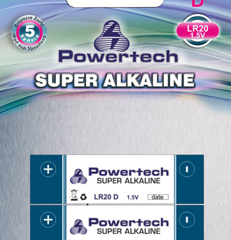 POWERTECH SUPER Αλκαλική μπαταρία LR20, 1,5V - 2PACK