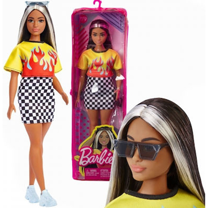 Mattel Barbie Doll - Fashionistas #179 - Long Highlighted Hair & Flame Crop Top Curvy Dark Skin Doll (HBV13)