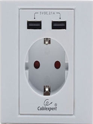 CABLEXPERT AC WALL SOCKET WITH 2 PORT USB CHARGER WHITE