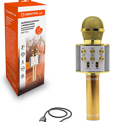 MANTA KARAOKE BLUETOOTH MICROPHONE & SPEAKER GOLD