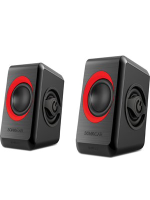 SONIC GEARS USB POWERED QUAD BASS SPEAKERS 2,0 BLACK FESTIVE RED