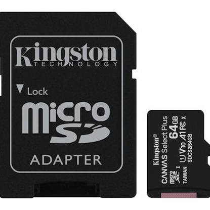 Kingston Micro Secure Digital 64GB microSDXC Canvas Select Plus 80R CL10 UHS-I Card + SD Adapter (SDCS2/64GB)