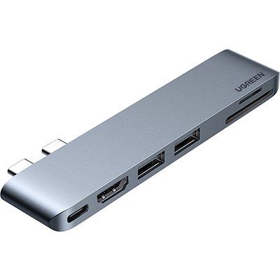 UGREEN CM380 USB-C Hub for MacBook Air / Pro (gray) 6-in-1 (USB 3.0 x2,HDMI,USB-C,TF Card, SD Card) 80856