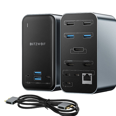 BlitzWolf USB-C Docking Station HDMI/VGA 4K PD Ethernet και συνδεση 3 Οθονών Μαύρο (BW-TH14)