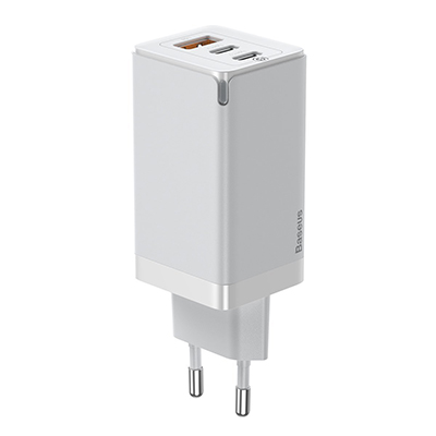 Baseus Φορτιστής USB-A +2 Θύρες USB-C-Καλώδιο USB-C 65W Power Λευκός (CCGAN2P-B02)