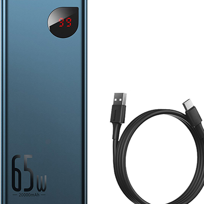 Baseus Adaman Metal Power Bank 20000mAh PD QC 3.0 65W 2xUSB + USB-C + micro USB (Blue) PPIMDA-D03