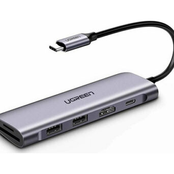 UGREEN CM195 Hub adapter 6 in 1 USB-C to 2x USB 3.0, HDMI, SD/microSD, 100W (gray)