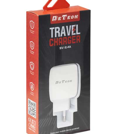 Φορτιστής DeTech, DE-33M, 5V/2.4A, 220V, Universal, 2 x USB, καλώδιο Micro USB, 1.0m, λευκό - 40100
