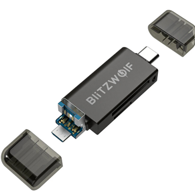 BlitzWolf BW-CLA1 Dual Cigarette Lighter Splitter, 2xUSB, USB-C, 150W (black)