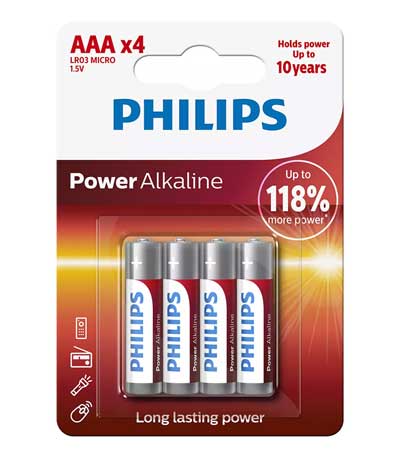 PHILIPS Power αλκαλικές μπαταρίες LR03P4B/5, AAA LR03 1.5V, 4τμχ