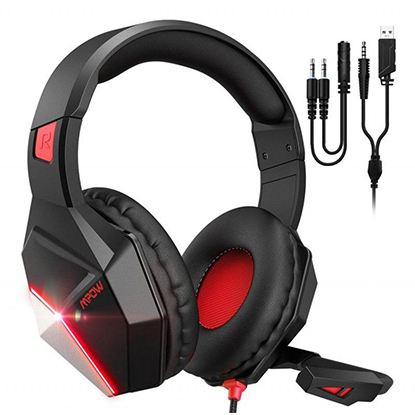 MPOW gaming headset BMBH414ARSD LED, multiplatform, 3.5mm, μαύρο-κόκκινο (Multiplatform)