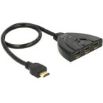 Delock HDMI UHD Switch 3 x HDMI in to 1 x HDMI out 4K with integrated cable 50cm (18600) (Φθαρμένη Συσκευασία)