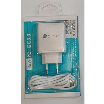 KeKe Φορτιστής με Καλώδιο 45W PD+QC3.0 PD001